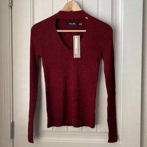 NWT DO+BE Choker Neck Ribbed Long Sleeve Top Burgundy Sz M